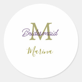 Pegatina Redonda Bride tribe monogram bridal shower simple golden p