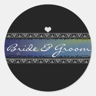 Pegatina Redonda Bride y Groom Sun Rays Vellum y Fronteras