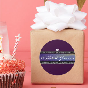 Pegatina Redonda Bride y Groom Sun Rays Vellum y Fronteras