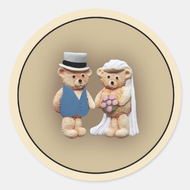 Pegatina Redonda Bride y Groom Teddy Bears (Anverso)