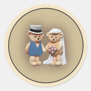 Pegatina Redonda Bride y Groom Teddy Bears