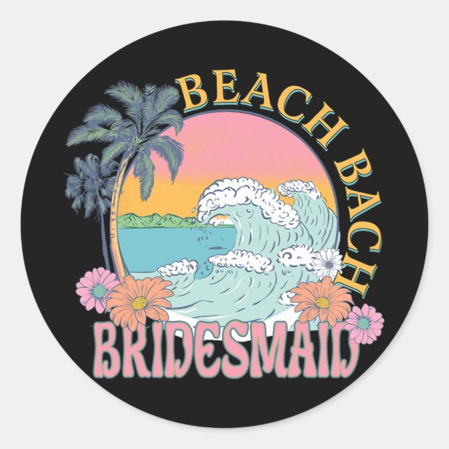 Pegatina Redonda Bridesmaid Beach Bach Bride Brida Squad Retro Bach (Anverso)