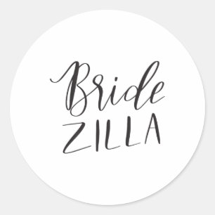 Pegatina Redonda Bridezilla mujeres Boda novia graciosa Groom