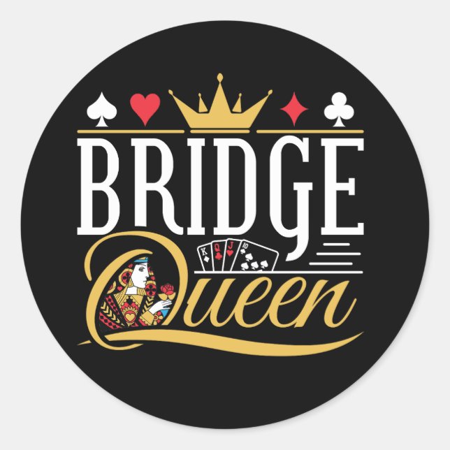 Pegatina Redonda Bridge Queen Card Game Women (Anverso)