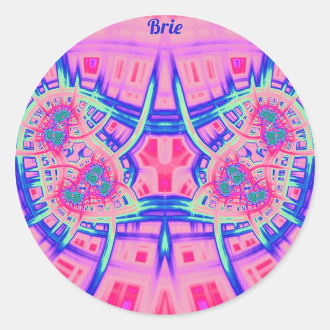 Pegatina Redonda BRIE ~ Blue rosa y BRIGHT DIVERTIDO verde! ~ Class (Anverso)