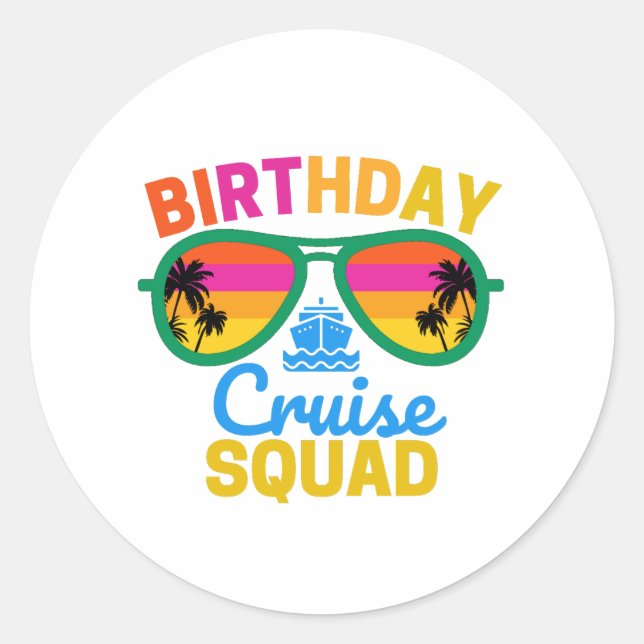 Pegatina Redonda Brigada de crucero de cumpleaños (Anverso)