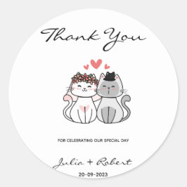 Pegatina Redonda Brigada De Gato Y Boda De Groom Gracias