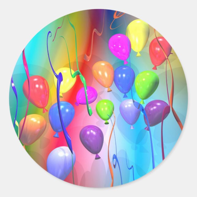 Pegatina Redonda Bright Birthday Balloons (Anverso)