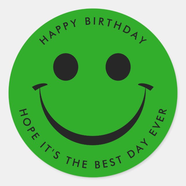 Pegatina Redonda Bright Green Happy Face Birday (Anverso)