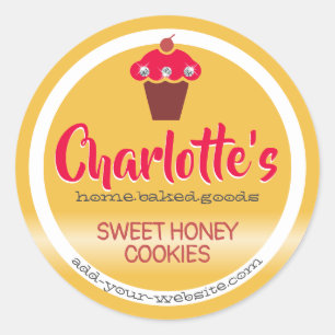 Pegatina Redonda Bright Honey Yellow Red Cupcake Cupakes Cubret Bak