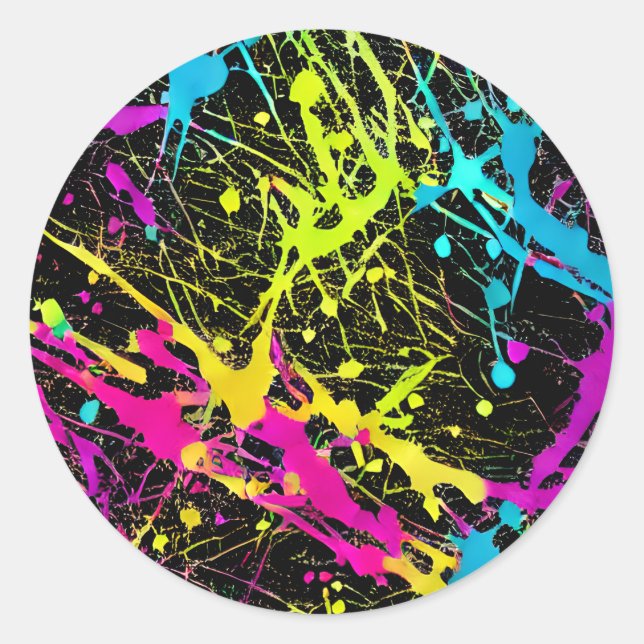 Pegatina Redonda Bright Neon Paint Splatter (Anverso)