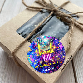 Pegatina Redonda Bright Neon Pink Glow Disco Dance Fiesta Gracias