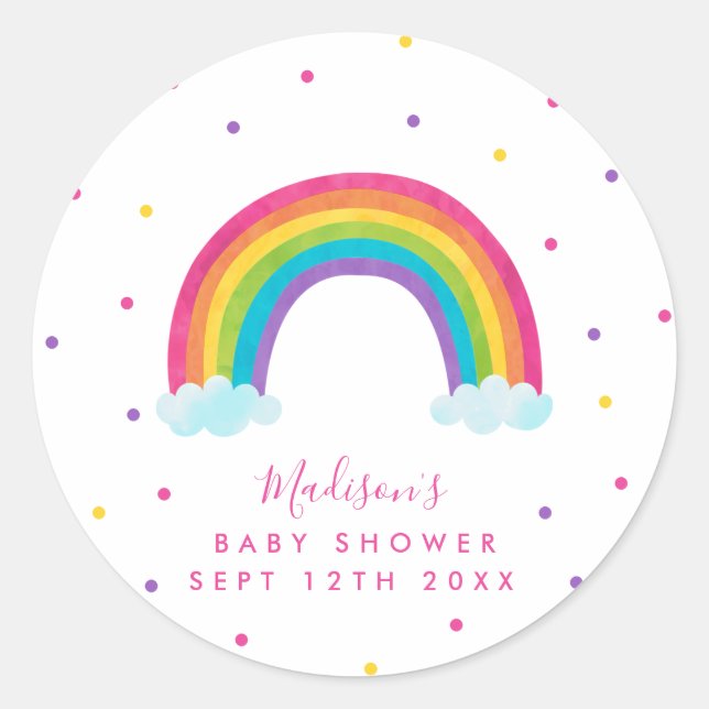 Pegatina Redonda Bright Rainbow Baby Shower (Anverso)