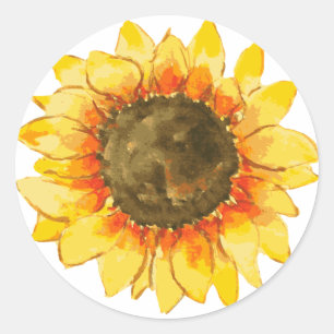 Pegatina Redonda Bright Summer Sunflower Watercolor