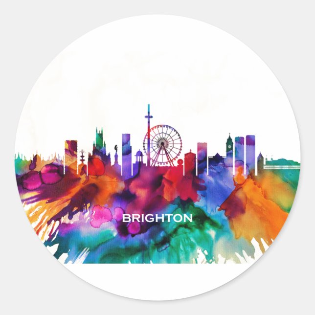 Pegatina Redonda Brighton Skyline (Anverso)