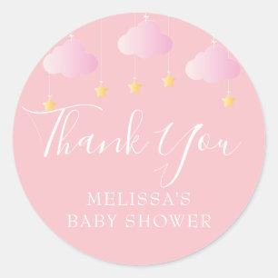 Pegatina Redonda Brilla brilla estrellita baby shower rosa