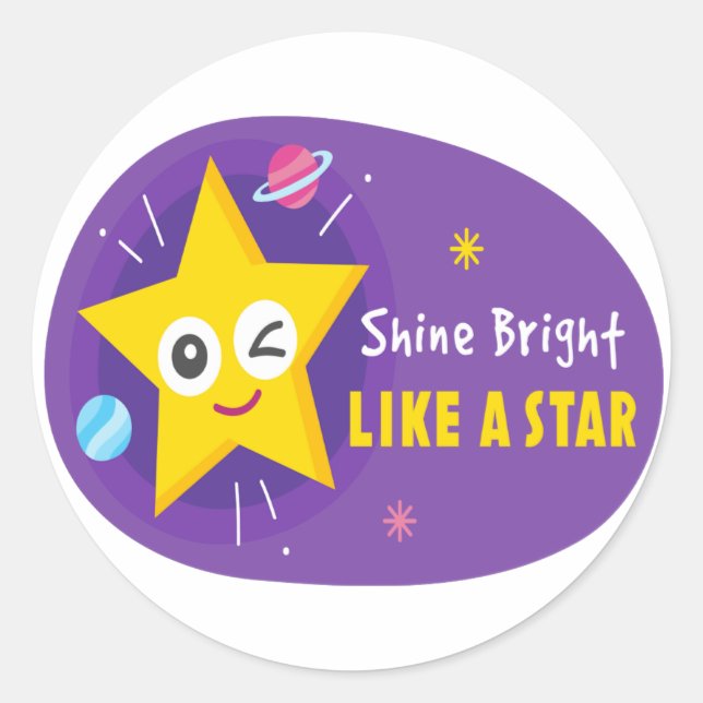 Pegatina Redonda Brilla como una estrella (Anverso)