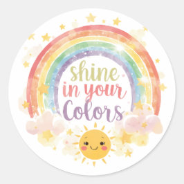 Pegatina Redonda Brilla en tus colores Arcoiris cita arte del orgul