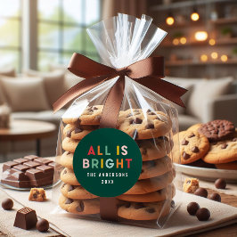 Pegatina Redonda Brillante 1 foto verde diversión familia de Navida