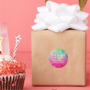 Pegatina Redonda Brillante acuarela Cumpleaños Gracias