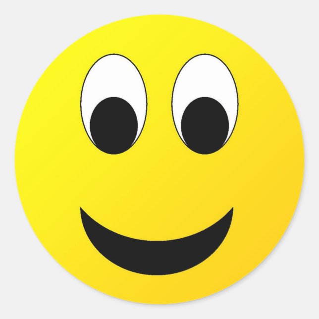 Pegatina Redonda Brillante Amarillo Feliz Cara Sonriente (Anverso)
