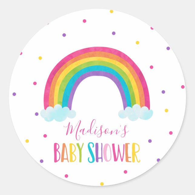 Pegatina Redonda Brillante Baby Shower arcoiris (Anverso)