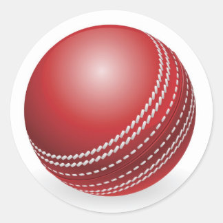 Pegatina Redonda Brillante bola de cricket tradicional y roja