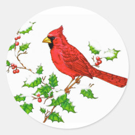 Pegatina Redonda Brillante cardenal rojo de vacaciones