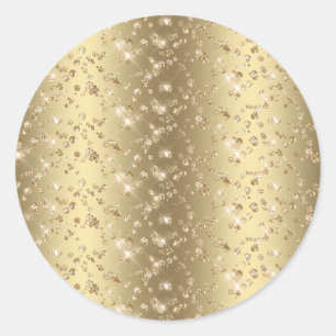 Pegatina Redonda Brillante Dorado Reluciente Glitter Blanco