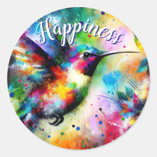Pegatina Redonda Brillante Impresionismo Felicidad Hummingbird