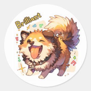 Pegatina Redonda Brillante Perro Anime Funny