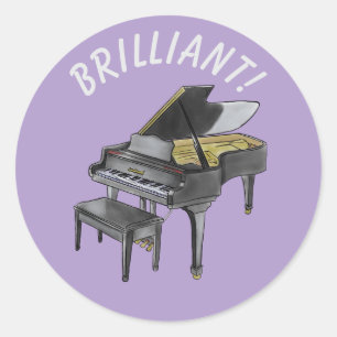 Pegatina Redonda "¡Brillante!" Piano de cola Elegante Acuarela
