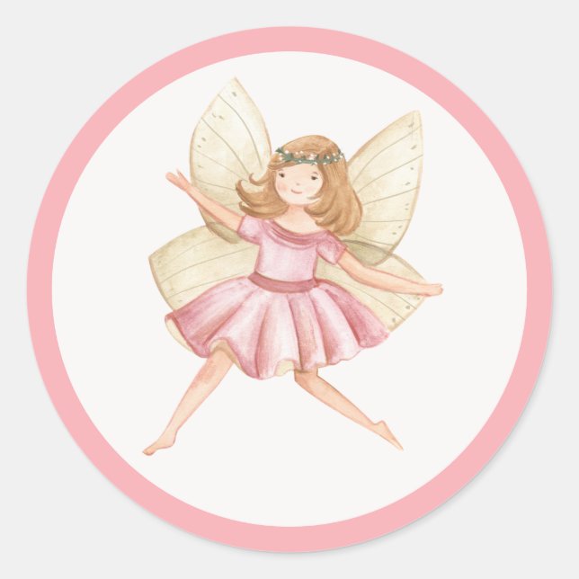 Pegatina Redonda Brillante Princesa Fairy Birday Party Favor (Anverso)