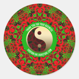Pegatina Redonda Brillante Red Green Gold Yin Yang Gracias