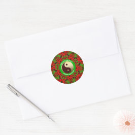 Pegatina Redonda Brillante Red Green Gold Yin Yang Gracias