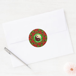 Pegatina Redonda Brillante Red Green Gold Yin Yang Gracias