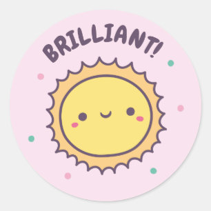 Pegatina Redonda Brillante Sol Lindo Recompensa Positiva