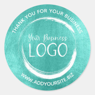 Pegatina Redonda Brillante Turquesa Gracias Logo Comercial
