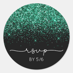 Pegatina Redonda Brillante Verde Turquesa Glitter Negro RSVP