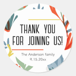 Pegatina Redonda Brillantes Botánicos Baby Shower Gracias