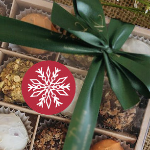 Pegatina Redonda Brillantes de nieve blancas rojas