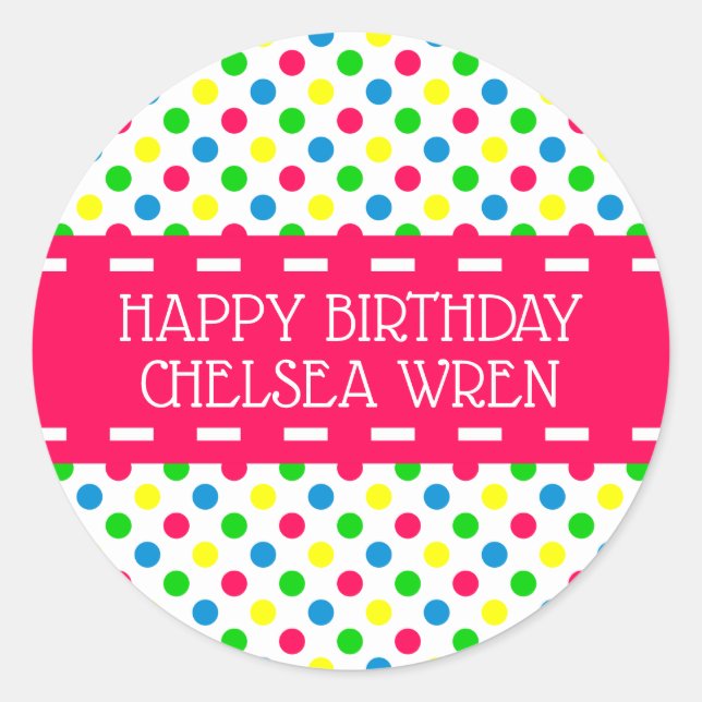 Pegatina Redonda Brillantes puntos de polka de verano en blanco per (Anverso)