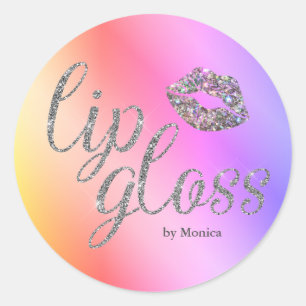 Pegatina Redonda Brillo Besos Arcoíris Gloss Labios Glam