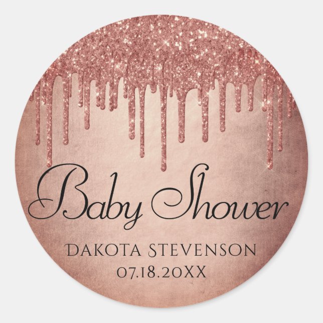 Pegatina Redonda Brillo de Melocotón Goteante | Ducha de Coral de T (Anverso)