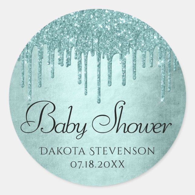 Pegatina Redonda Brillo de menta goteante | Ducha de agua turquesa (Anverso)