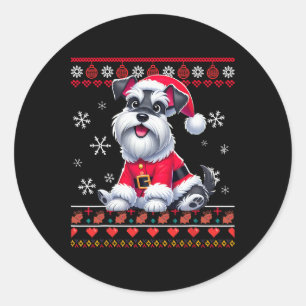 Pegatina Redonda Brillo feo X-mas Santa Miniatura Perro Schnauzer C