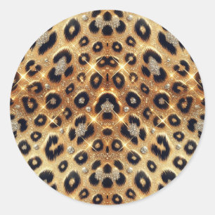Pegatina Redonda Brillo Glam Gold Estampado de Leopardo y Guepardo