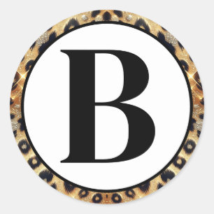 Pegatina Redonda Brillo Glam Oro Estampado Leopardo Cheetah Negro