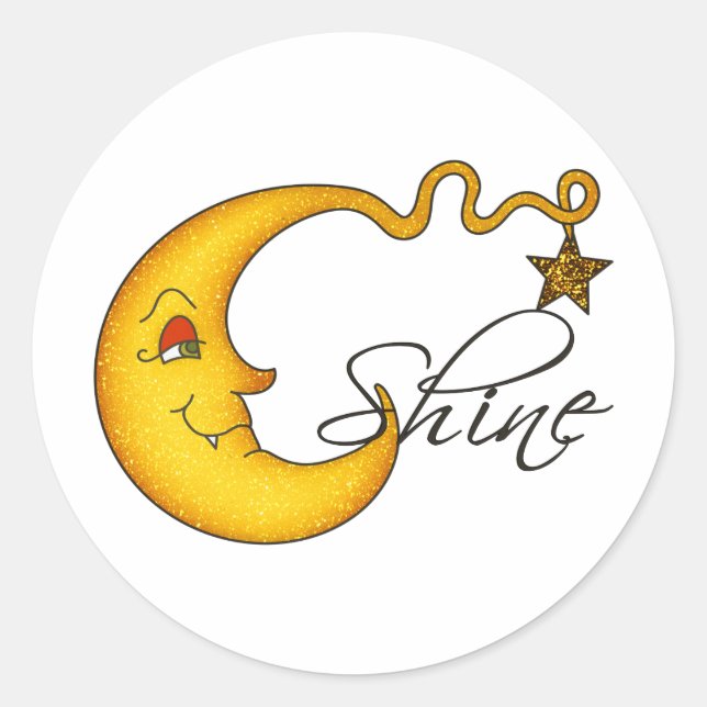 Pegatina Redonda Brillo lunar brillante con estrella (Anverso)