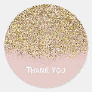 Pegatina Redonda Brillo Rosa y Dorado Moderno Glam Chic Fiesta Tend